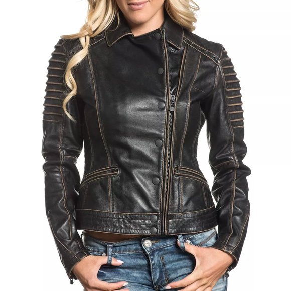 Affliction Jackets & Blazers - AFFLICTION Leather TRUE DESTINY WOMEN'S JACKET Bla